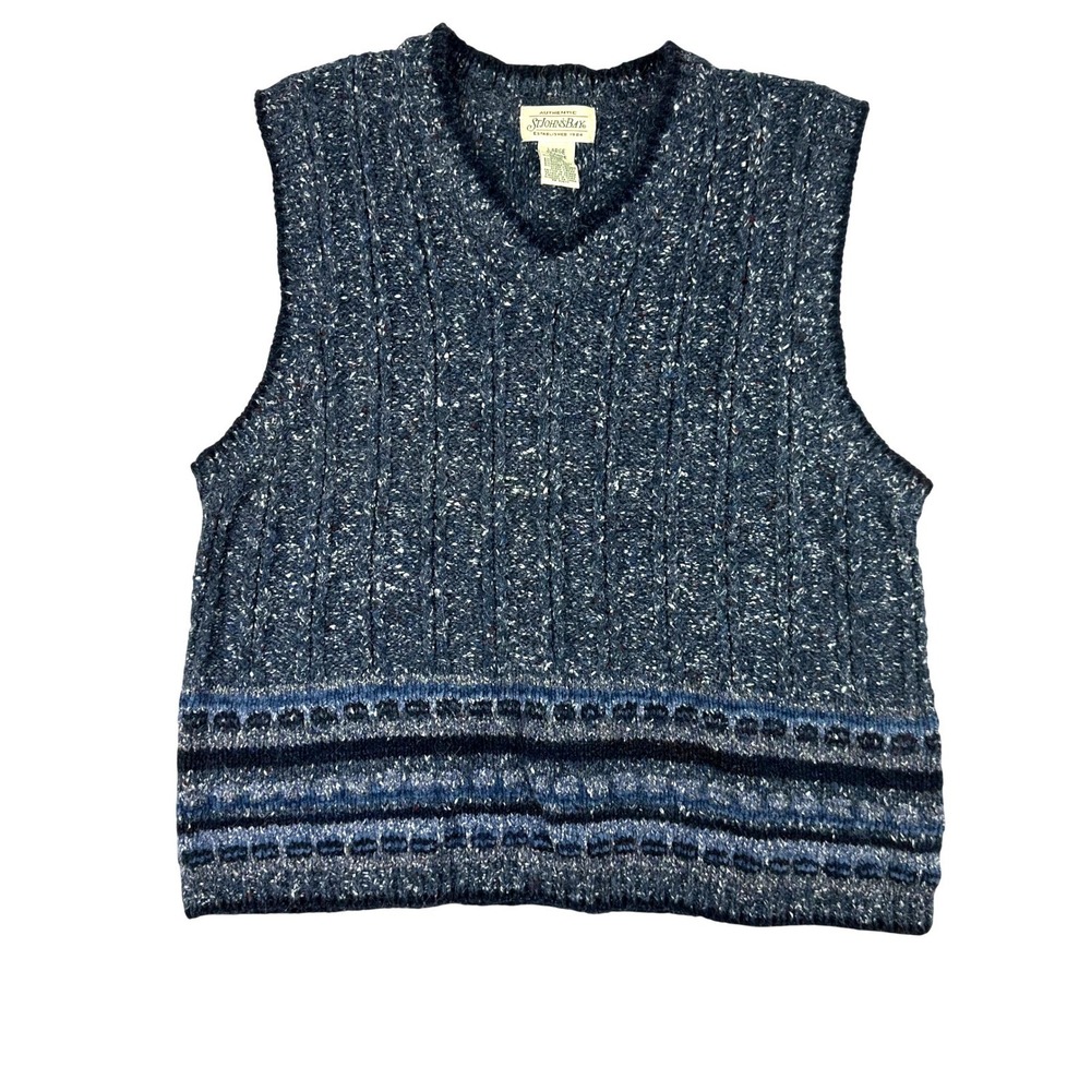 St Johns Bay Sweater Vest Womens L Blue Marled Fair Isle Knit Wool Blend‎ VTG